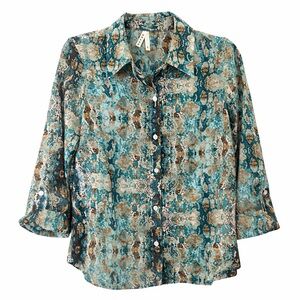ROPER Turquoise Python Western Button Shirt – Roll Tab Sleeves, Size M